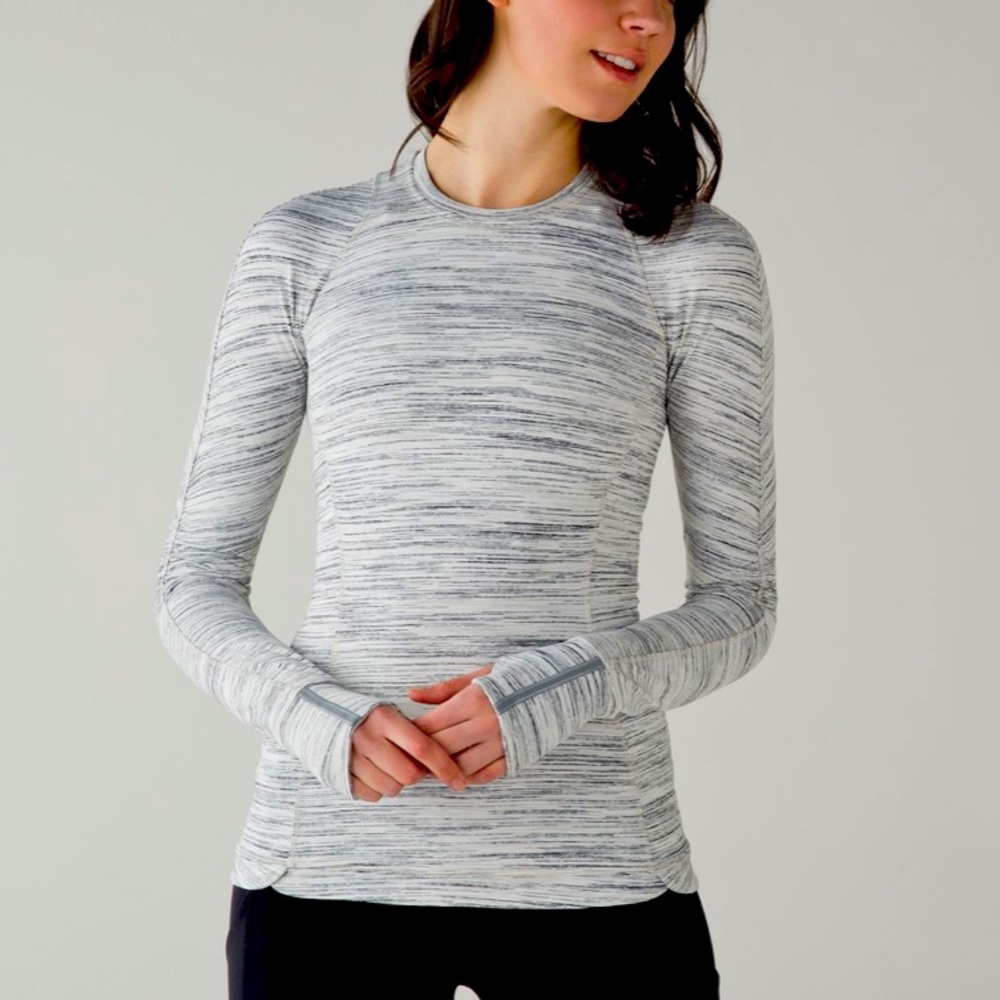 Lululemon Runderful Long Sleeve Space Dye Camo White Silver Spoon size 8